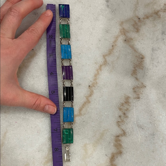 Vintage Signed CII 925 Silver Bracelet Azurite Sugilite Turquoise Multi Gem - Picture 6 of 11